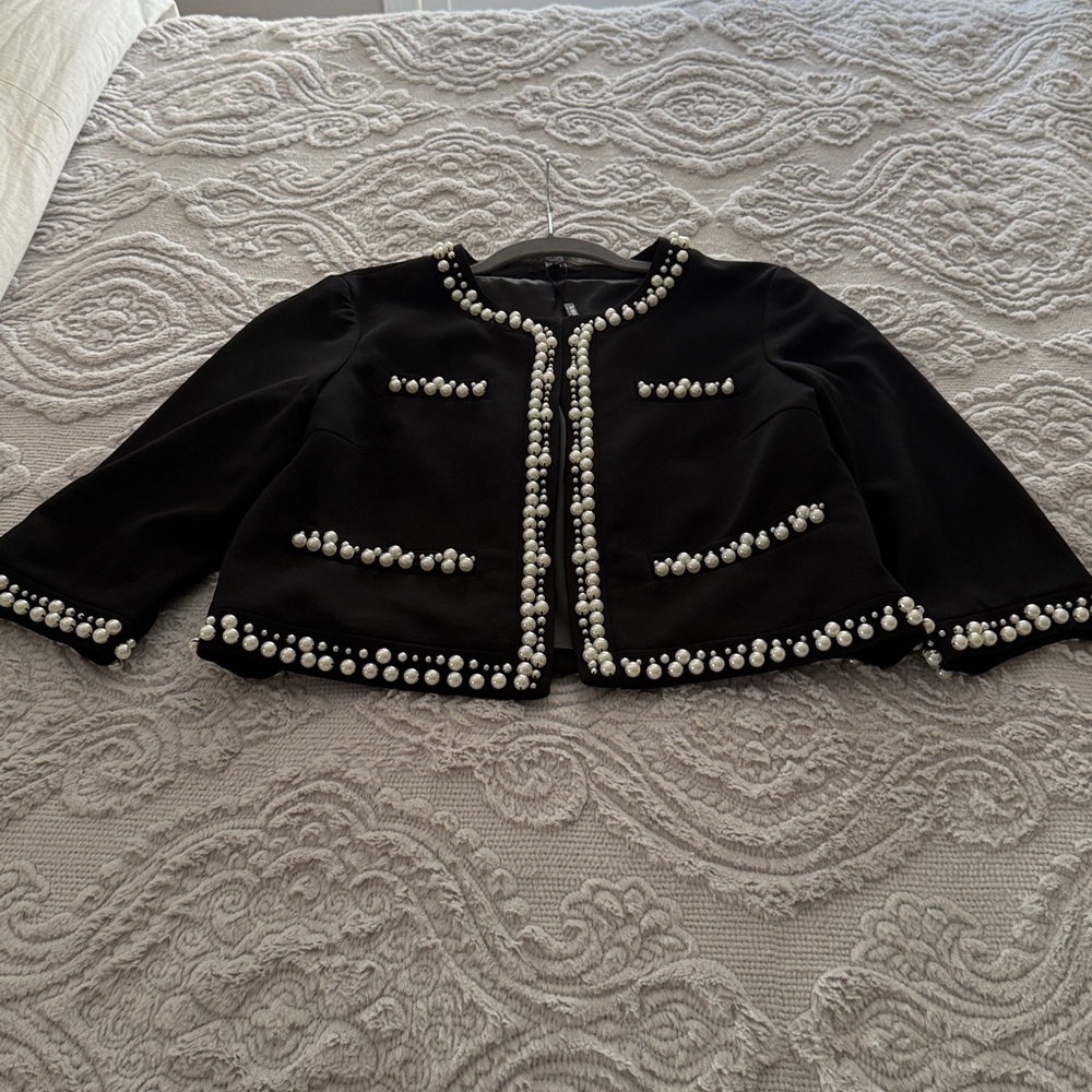 Black Pearl-Embellished Women's Blazer